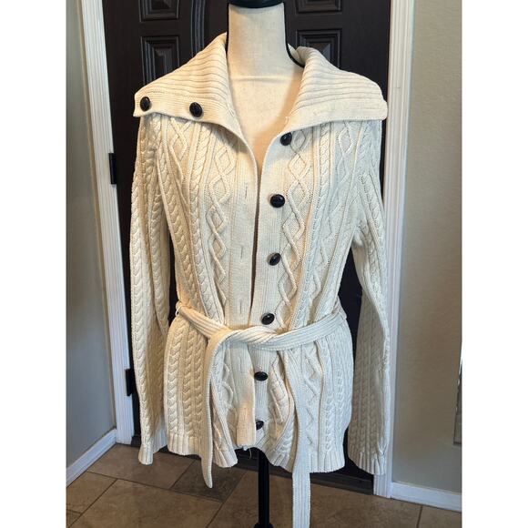 Vintage Cable Knit Cowlneck Button Up Sweater - Picture 1 of 7